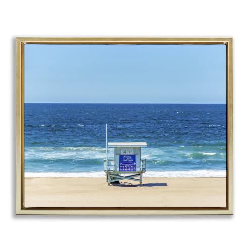 'Vivid Blue Beach Water Waves Coastline Hut'| Floating Frame Canvas Art