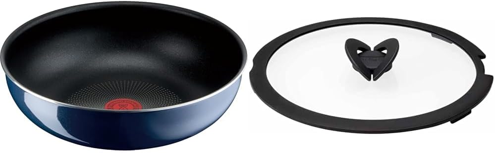 Tiffal L43719 Wok with Removable Handle, 11.0 inches 28 cm, Deep Wok, For Gas Fires, Does Not Use Harmful Substances Such As PFOA, Ingenio Neo Royal Blue Intense Wok Pan, Non-Stick Longer, Blue L43719 + Butterfly Glass Lid, 11.0 inches 28 cm, Ingenio Neo Neo L999367 inches 2 cm