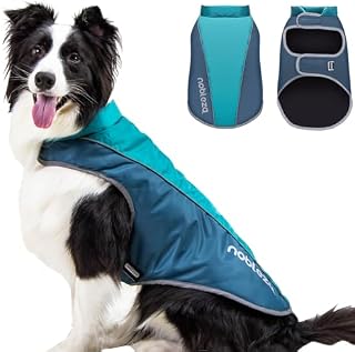 Nobleza Dog Coats Waterproof, Adjustable Dog Coat with Harness Hole, Reflective Windproof Warm Winter Dog Jacket, Cozy Dogs Clothes Raincoat for Small Medium Large Dogs, Blue, Back L35cm