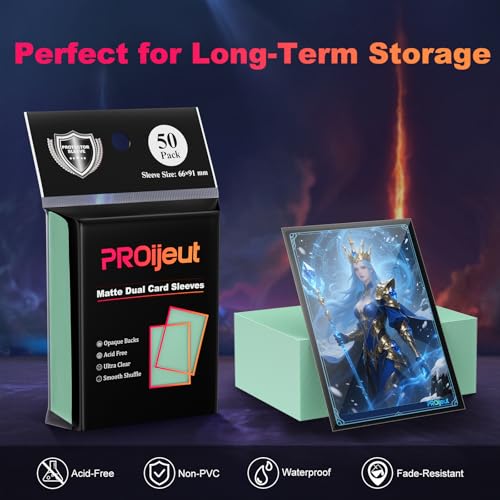 Image of 200 Pack Card Sleeves, Matte Dual Trading Card Sleeves with Opaque Back & Smooth Shuffle, Tear Resistant Card Protectors for MTG, TCG (Eucalyptus Green)