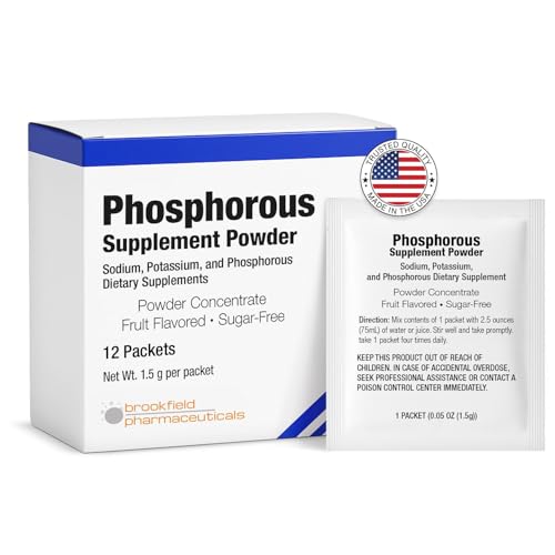 Phosphorus Supplements 12 Packets Dietary Supplements Powder with Sodium Phosphate and Potassium Phosphate Fruit Flavored Phosphorous Supplement Powder for Electrolyte Bone Health & Kidney Health