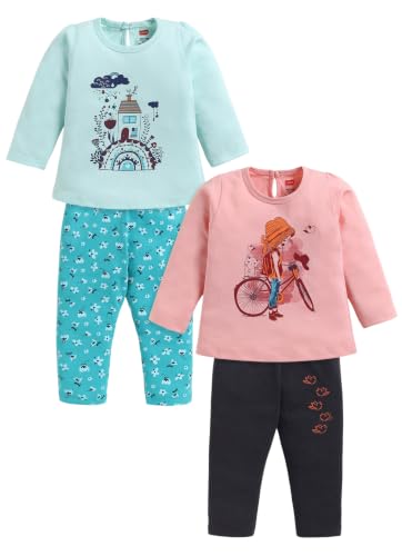 Image of LuvLap Baby Girls Regular Fit 100% Cotton Half Sleeves Girls Top CoSet Pack of 2