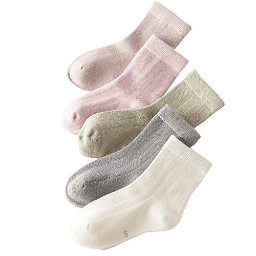 FOURCHEN Calcetines para niños, calcetines de algodón para niños pequeños, calcetines de otoño invierno, calcetines cómodos suaves y resistentes para niños pequeños (Large, Simple)