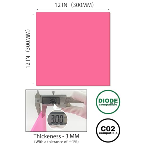 Image of 2pcs Pastel Cell Cast Acrylic Sheets Raspberry Pink 1 /8inch (3mm) 11.75x11.75 300x300mm Glossy Matte Laserable Plexiglass Sheets Plasitc Board for Laser Cutting Engraving DIY Project Craft Sign