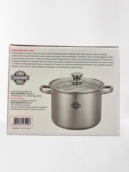 SPAGHETTIERA CON DOPPIO CESTELLO INCLUSO (TRIPLO FONDO A INDUZIONE) Tutto In ACCIAIO INOX Diametro 22cm Capacità 6 lt MADE IN ITALY