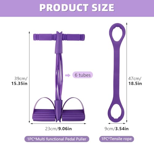 Fitness Resistance Bands- 6 Tube Pedal Ankle Puller with Handle & Tensile Rope for Exercise Sit Up Exercise Equipment Elastic Home Gym Equipment for Women Men(Size:6)