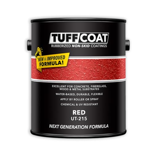 Image of Tuff Coat Medium Texture Rubberized Non-Skid Deck Coating - Textured Non-Slip Safety Surface for Pool Decks, Docks, Boat Ramps, Patios, Walkways & High-Traffic Areas (UT-215-Red 1-gallon)
