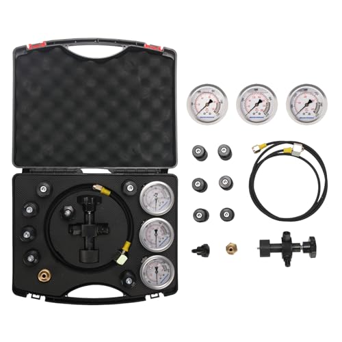 Image of MEASUREMAN Nitrogen Accumulator Charging Kit, 1500-6000 PSI with 3 Precision Gauges, 6 Adapters for M28*1.5, UNF 5 /8 & 1 /2, Professional Hydraulic Tool Set for Pressure Testing