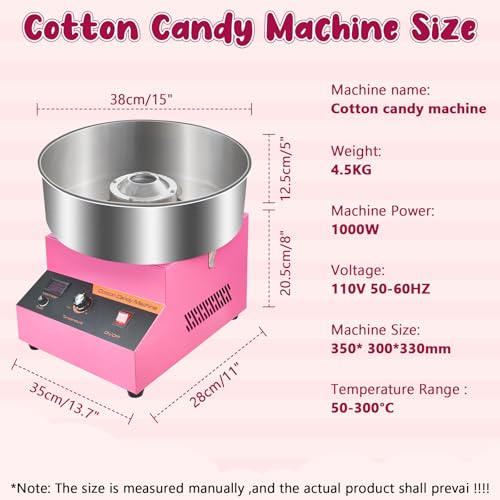 Elektrische Zuckerwattemaschine, 1000 W Zuckerwattegeräte, Zuckerwattemaschine Cotton Candy Machine, Zuckerwatte Maschine mit Edelstahlschüssel, Perfekt für Kindergeburtstage zu Hause – Bild 4