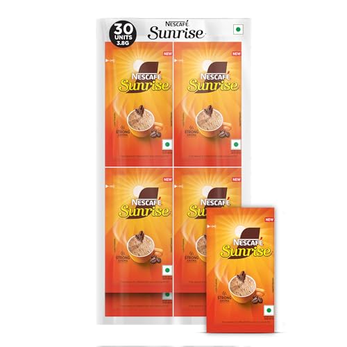 Image of Sunrise Instant Coffee Powder by Nescafe | Strong Aroma for the Perfect Start to Your Day | Coffee Chicory-Mix | Pack of 30 Sachets, 3.8g each, 114g