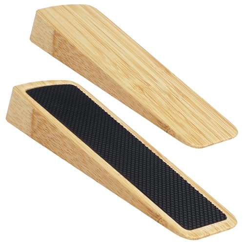 AFFIXERS Door Stop | Door Stoppers for Floor Anti-Skid Durable and Heavy Duty Rubber Door Stops | Ideal for All Types of Surfaces | Door Wedges Indoors (Wood Pack of 2)