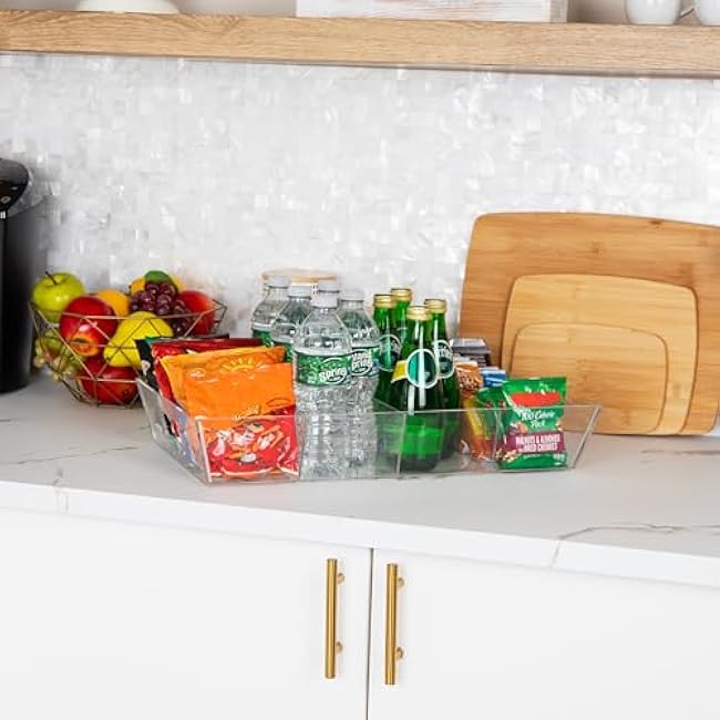 Mind Reader Snack Tray, Countertop Organizer, Snack Tray, Pantry, Breakroom, Kitchen, 19.25 L x 11.3 W x 3.3 H, Clear