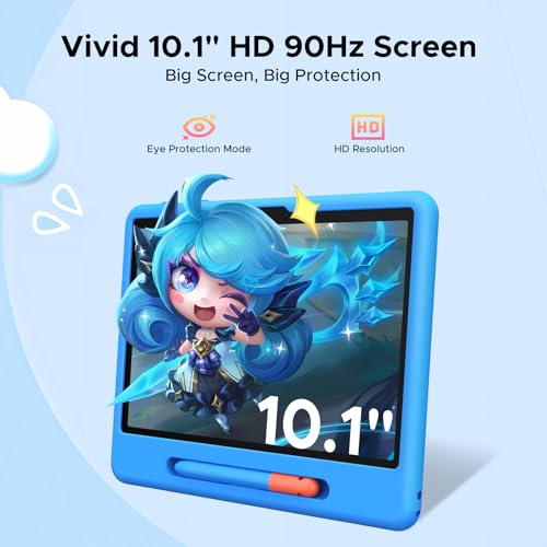 Image of P10 Kids Tablet for ages 3-7, Android 16 Tablet, Gemini AI, 10 Inch Tablet, 90Hz, 32GB RAM+64GB ROM, 7000mAH, 5G WiFi, Face ID, kids tablet with case,Includes a child protective case and pen, Blue