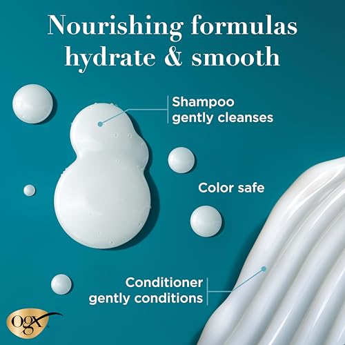 Image of OGX Nourishing + Coconut Milk Sulfate Free Shampoo and Conditioner Set, Hydrates & Softens Hair, Lipi Pro Shield Technology, Creamy Coconut Milk White Peach & Shea Butter Scent, 2 Items, 2 x 13 fl oz