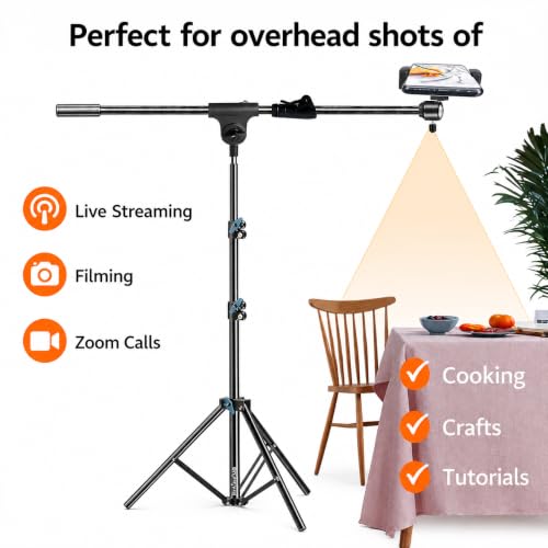 Image of Brolaviya 360-Degree Tripod with Telescopic Crossbar Long arm Stick, 230cm top Height, Portable, for Photography & Videography, Ideal for Live Streaming, Overhead Tripod Stand with Mobile Bracket