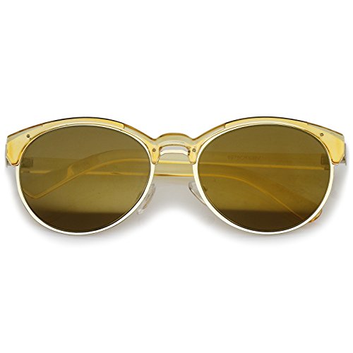 zeroUV Double Nose Bridge Metal Trim Mirror Lens Round Cat Eye Sunglasses 55mm