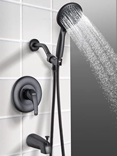 ESNBIA Shower Tub Kit, Tub and Shower Faucet Set(Valve Included) with 5-Setting Handheld Shower Head and Tub Spout, Single-Handle Tub and Shower Trim Kit, Oil Rubbed Bronze