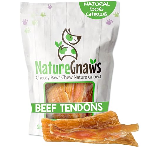 Nature Gnaws Beef Tendons for Dogs (8oz) - Mixed Thickness - Long Lasting for Small and Medium Dogs - Natural Beef Jerky Dog Chew Bones - Rawhide Free