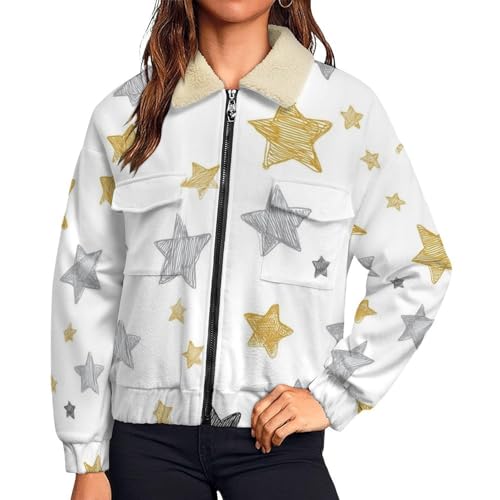 Chaqueta de invierno forro polar para mujer con felpa térmica mullida y bolsillos laterales