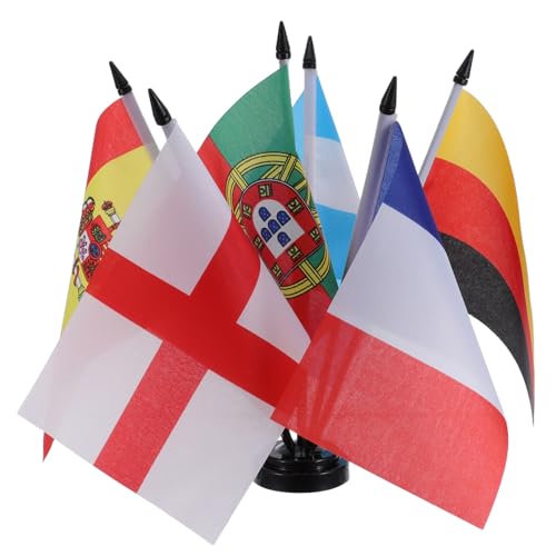 Parliky Lot de 6 Set de Mini Drapeaux de Table Football 2026 avec Supports Plastiques Noirs, Drapeaux de L'espagne, France, Angleterre, Argentine, Allemagne et...