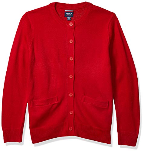 French Toast Girls' Anti-Pill Crewneck Cardigan Sweater, Red, 18-20 Plus