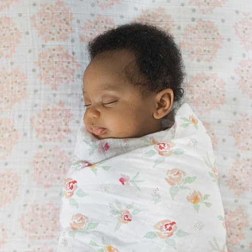 Image of SwaddleDesigns Cotton Muslin Swaddle Blanket, Receiving Blanket for Baby Girls, Best Registry Gift, 46x46 inches, Pink and Gold Shimmer Stripes