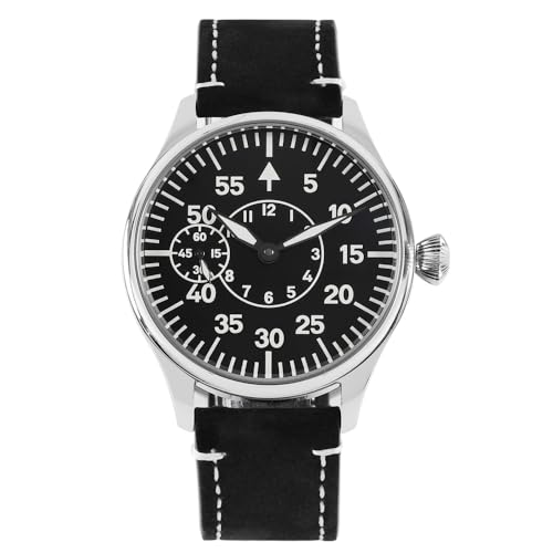 SEAKOSS Reloj mecánico para hombre de 44 mm, relojes de piloto, movimiento vintage de gaviota ST3600 (6497), cristal de zafiro luminoso suizo C3, reloj para hombre 3ATM