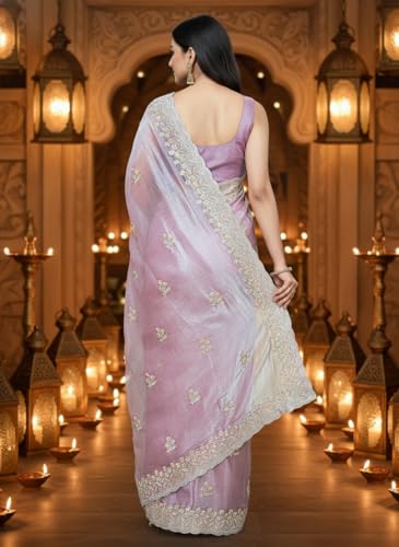 Image of Glory Sarees Women's Organza Chiffon Embroidery Work Scallop Border Saree With Blouse Piece (Chiffon101 Parent)