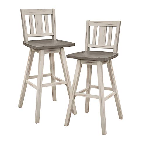 Lexicon Havre Swivel Pub Height Barstool (Set of 2), Slat-29Inch, Gray/White