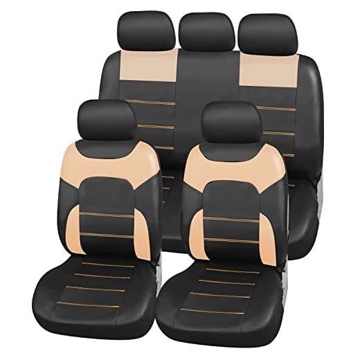 Upgrade4cars Fundas Asientos Coche Beige Poli-Piel | Funda Asiento para Delantero & Trasero | Accesorios Coches Interior Decoracion