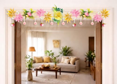 Divyakosh Handmade Decorative Door Toran Hanging with Artificial Flowers & Pearl Beads - 40"(in) | Traditional Indian Bandhanwar for Home Entrance, Pooja, Diwali & Festive Decor