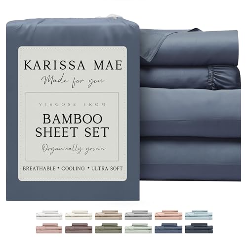 KARISSA MAE Cooling Bamboo Viscose 34' Split Top King Sheet Set...