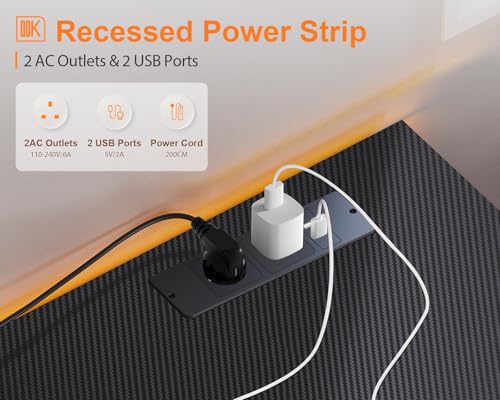 ODK L Shaped Gaming Desk, 168 X 120 cm Reversible Computer Desk with 2 Sockets and 2 USB Charging Ports, Corner Desks with Storage, Gaming Table Carbon Fiber Black - Image 5