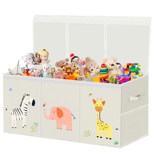 Extra Large Toy Box Storage for Boys Girls - Collapsible Toy Chest Organizer for Kids Toy Bin Container with Lid and Handles for Clothes Blanket Nursery Playroom Bedroom Stuffed Animals Quilt(Beige)