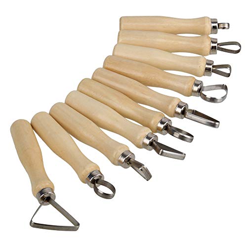 Bqlzr Stainless Steel Wooden Thick Handle Flat Wire Clay Pottery Sculpting Tool Set Pack Of 10 #TOP1