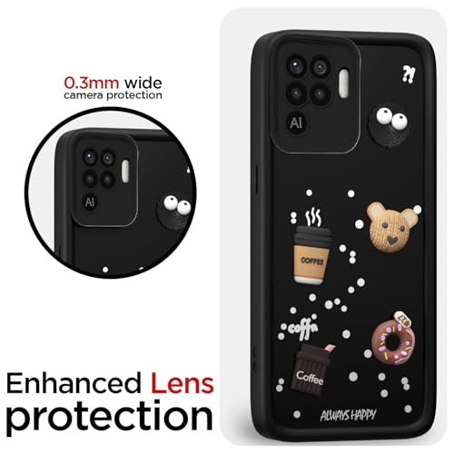 Image of Bintage Case Cute Fun Taddy| 3D Ball Bear| Donut| Coffee Rubber Case Camera Protection Back Cover Compatible for Oppo F19 Pro 4G - Black