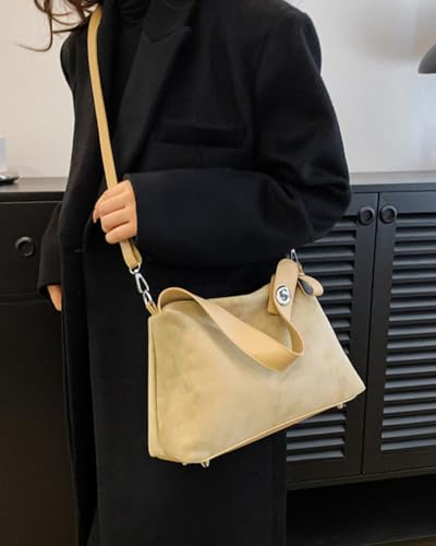 Image of Suede Shoulder Bags For Women Crossbody Bag Suede Tote Bag Satchels Slouchy Work Purses Crescent Handbag Fall Top Handle