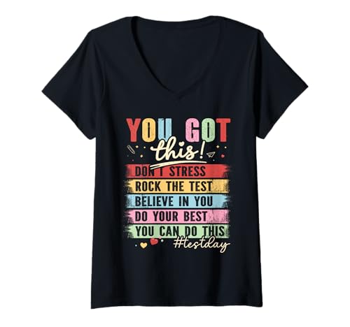 Women's You Got This Don't Stress Rock The Test Test Day Teacher V-Neck T-Shirt