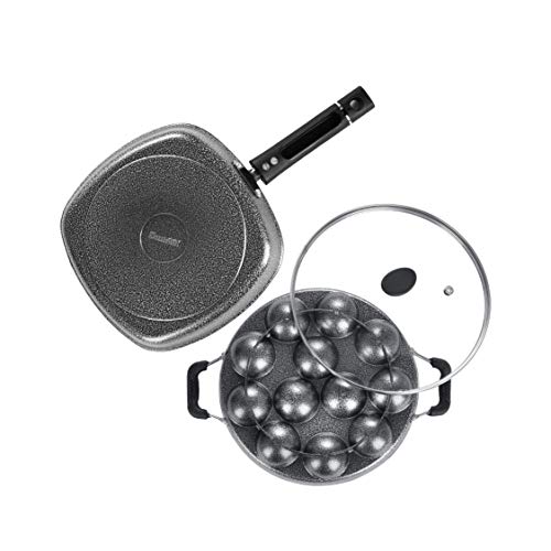 Image of Sumeet NonStick Cookware Set (Appam Patra with Glass Lid - 12 Cavity Grill Pan-22cm Dia)
