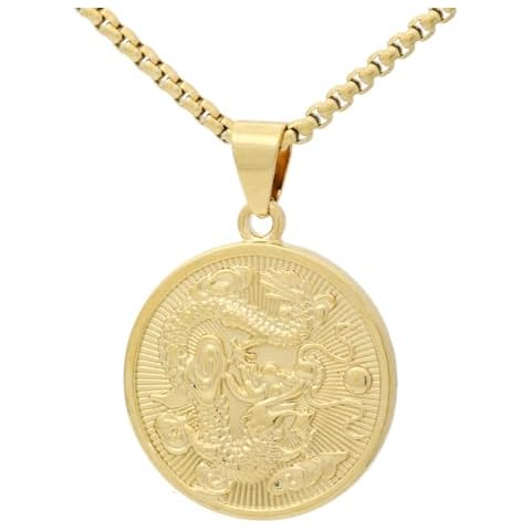 Heavstjer Fashion 18K Gold Animal Dragon Round Pendant Necklace(Gold) Cover
