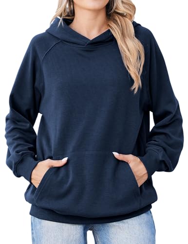 Zeagoo Womens Casual Hoodies Fleece Long Sleeve Sweatshirts Kangaroo Pocket Midweight Soft Pullover Tops Preppy Clothes, Navy Blue Mediun