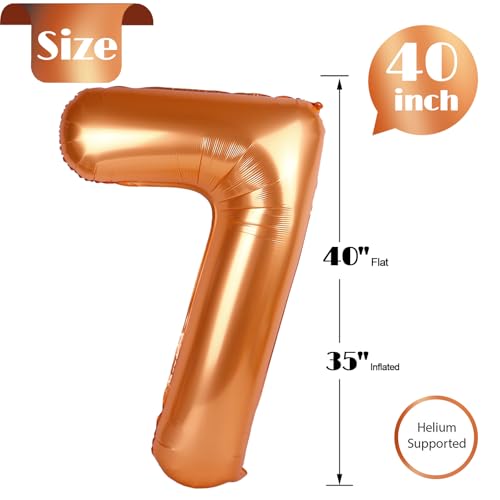 Image of Orange Number 7 Balloon 40 Inch, 7th Birthday Party Decorations, Giant 7 Foil Balloon for Party Supplies