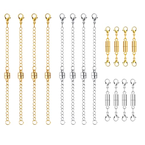 16 Extensores Cierre Magnético para Collar para Mujer, Extensión de Cadena Ajustable Cierres y Cierres Magnéticos para Joyería Cierre de Langosta Accesorios para Pulseras, Tobilleras