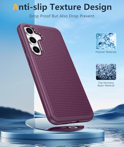 Image of FNTCASE for Samsung Galaxy S24-FE Case: Dual Layer Protective Heavy Duty Cell Phone Cover | Shockproof Rugged with Non-Slip Textured | Military Grade Drop Protection Bumper Tough (Burgundy)