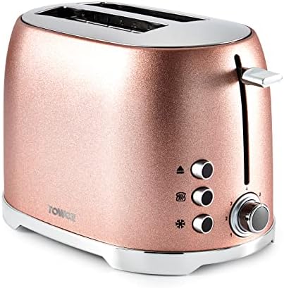 Tower Glitz T20029BP 2 Slice Metal Toaster with Adjustable Browning Control, Defrost and Reheat Settings, Pink