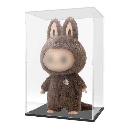 Image of Choowin Acrylic Display Case for Zimomo Display for Labubu Display, 24 inch Tall Assemble Dustproof Display Box, Thickened Large Clear Display Cases for Collectibles Figures Dolls (Black Base)