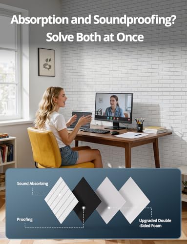 Image of Kuchoow Acoustic Soundproof MLV Wall Panels - Noise Cancelling Blocker for Ceiling,12 Pack Self Adhesive Sound Absorbing and Proofing Dampening Tiles Decorative White Brick for Room, Bedroom, Door