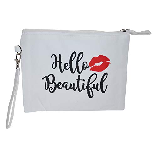 Popfizzy Cosmetic Bag with Sayings - Large Funny Makeup Bags - Womens Gift Makeup Bags with Quotes - Cute Storage Bag for Travel - Funny Pack for Women (Hello Beautiful)