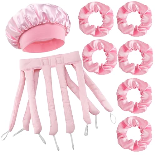 8Pcs Octopus Heatless Curls Set Octopus Heatless Curler Set Heat Less for Long Hair Soft Sleeping Overnight Ribbon Hair Rollers Lazy Curler Set DIY Hairs Styling Tools Includes Nightcap
