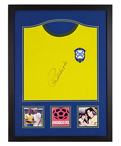 Image of Framed Carlos Alberto signed Brazil 1970 football shirt with COA and proof
